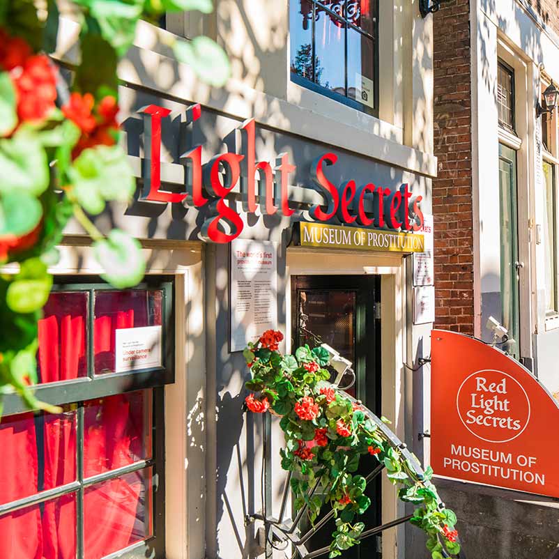 Entrance to Red Light Secrets, Museum of Prostitution in Amsterdam.